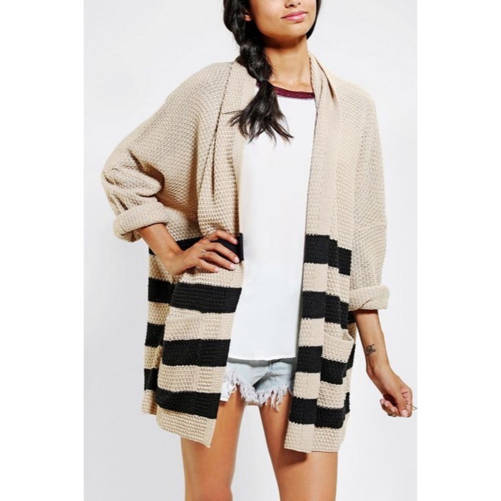 BDG Urban Outfitters Striped Open Cardigan Sweater | Cream & Black | Size S